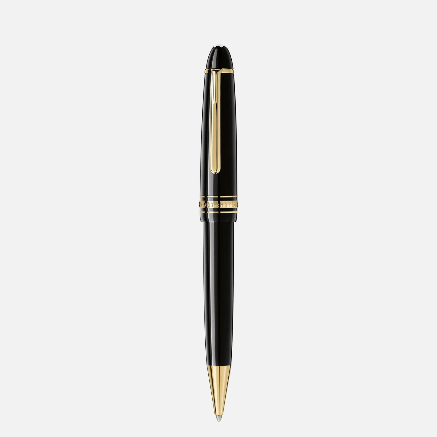 Montblanc penna a sfera meisterstück legrand in pregiata resina nera con dettagli finitura oro e design elegante