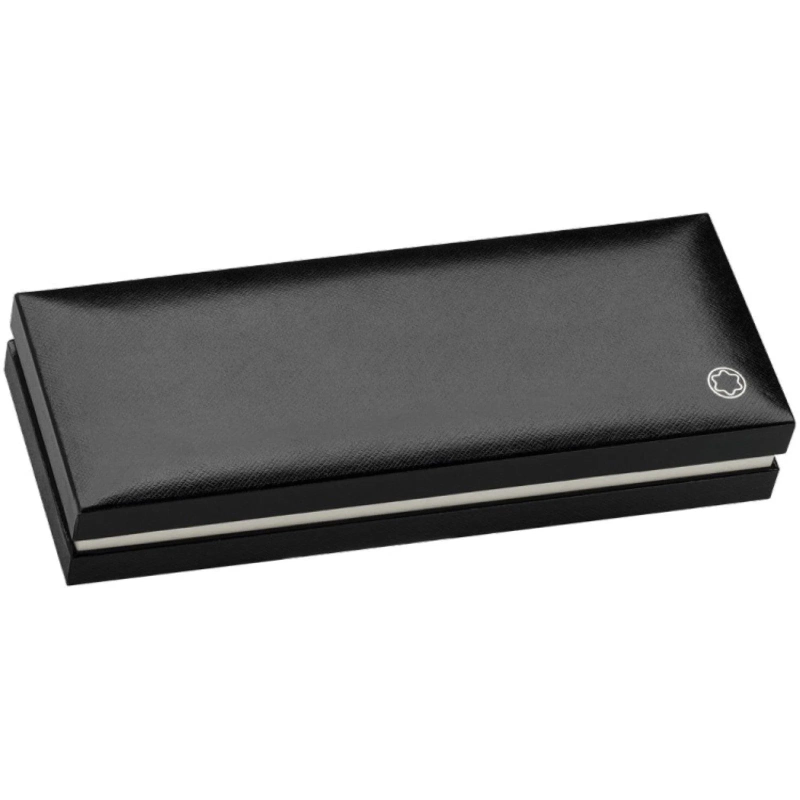 Scatola nera in pelle con emblema argento e finiture metalliche per montblanc penna a sfera meisterstück platinum legrand 132450