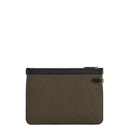 Montblanc pochette 4810 kaki verde tessuto jacquard con motivo geometrico e rifiniture in pelle nera accessorio ricercato