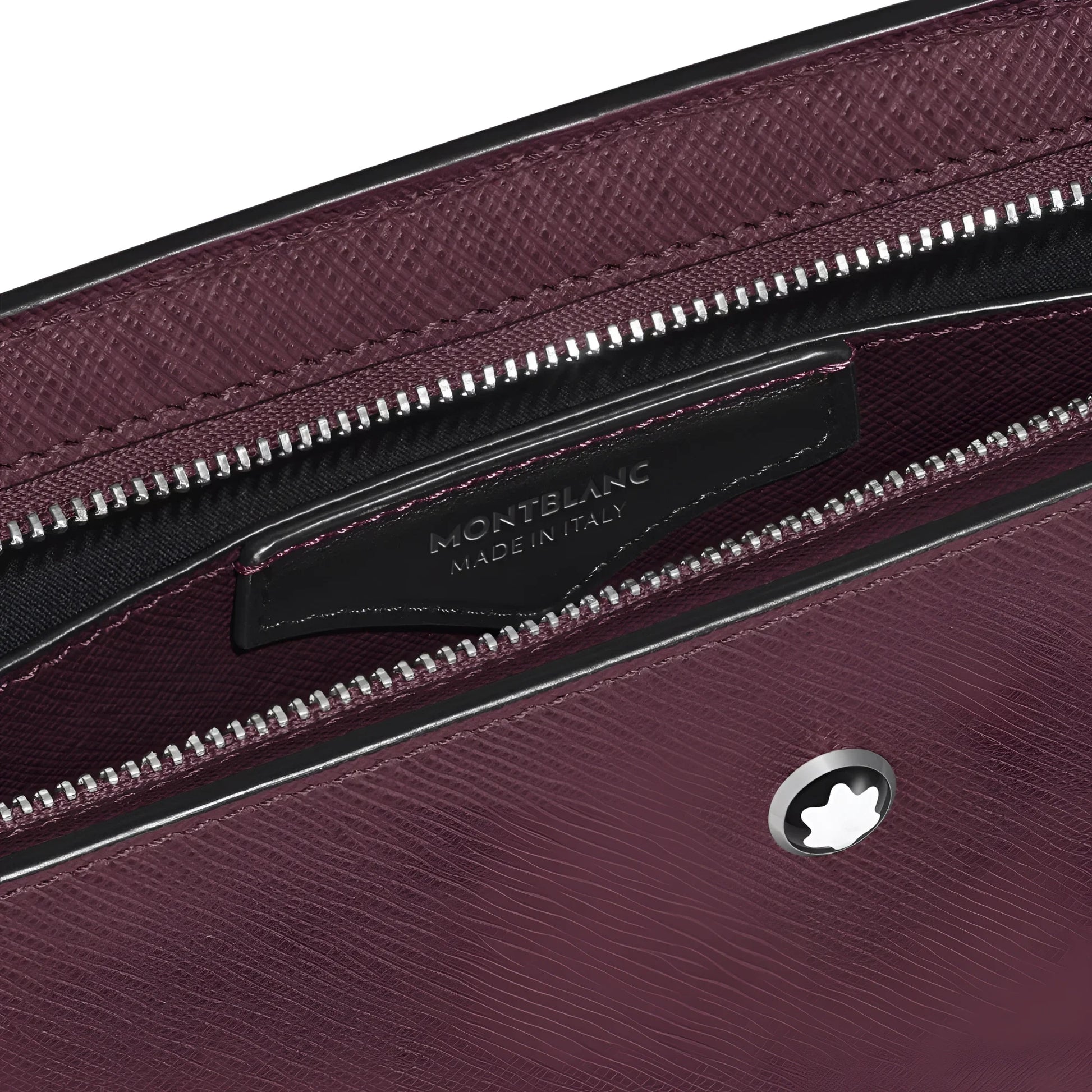 Montblanc pochette sartorial cassis 199366 raffinata pochette sartoriale in pelle bordeaux con zip nera e emblem argentato