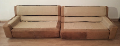 Divano bogo di carlo bartoli per rossi di albizzate 1970 due pezzi beige in pelle e pelle scamosciata vintage
