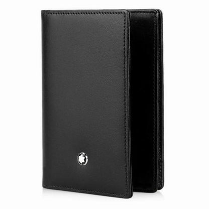 Montblanc porta carte meisterstück in pelle nera con emblema logo argento raffinato e quattro scomparti