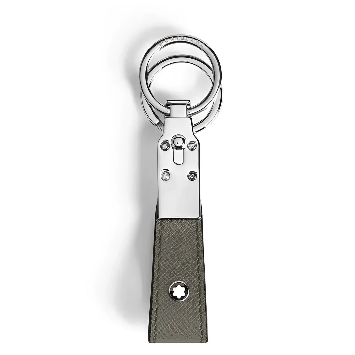 Montblanc portachiavi con passante sartorial grigio medio in pelle stampa saffiano con anelli metallici argentati e stellema