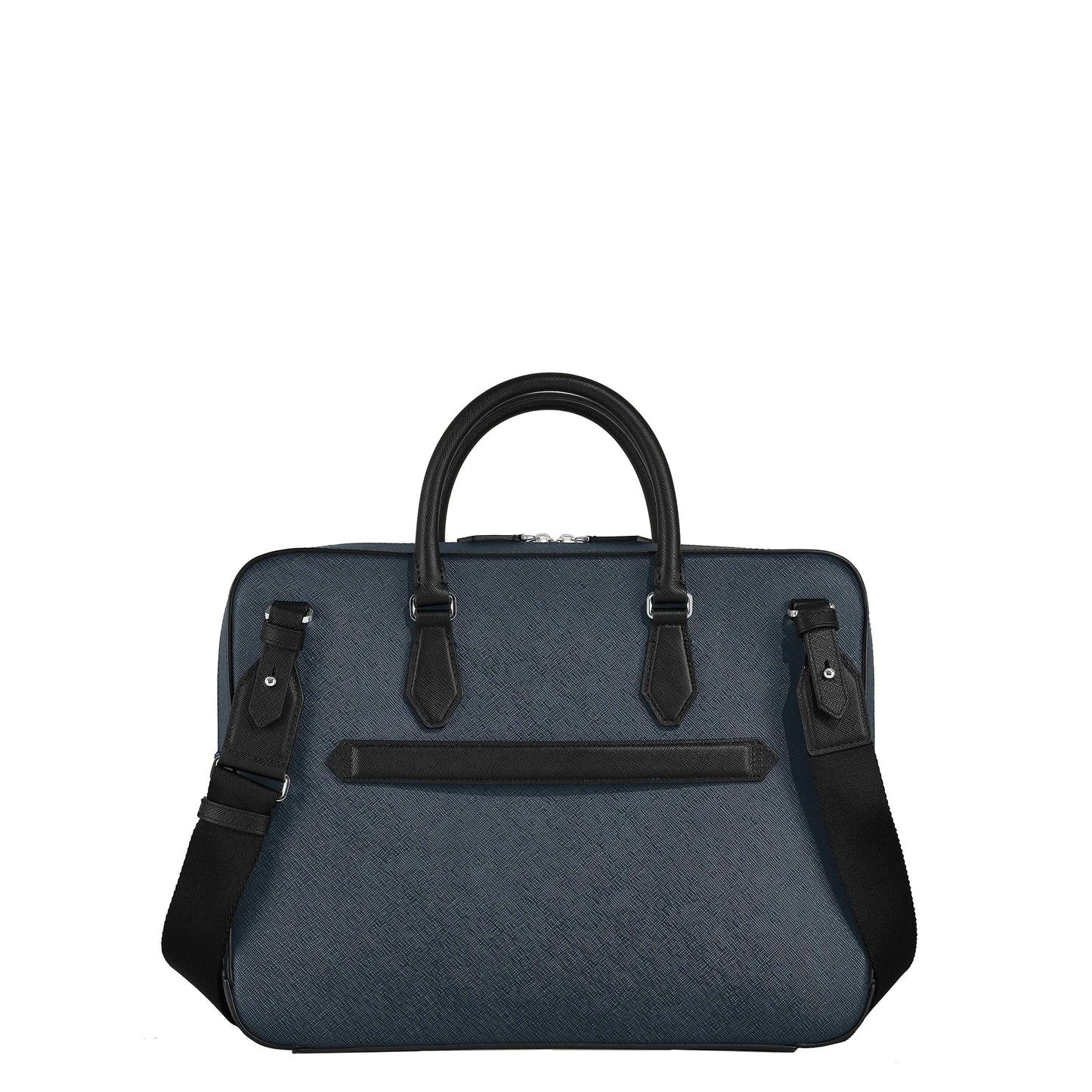 Montblanc borsa portadocumenti media in tweed blu con elegante cartella presenta e capiente scomparto principale