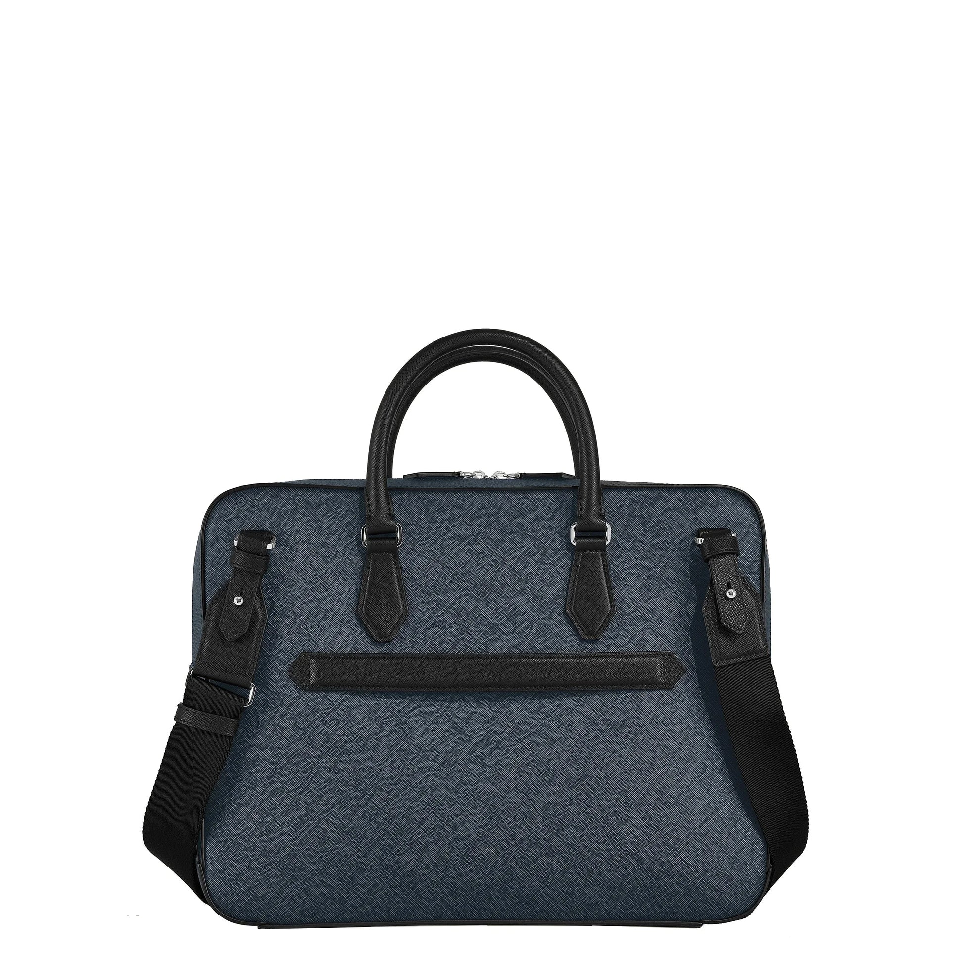 Montblanc borsa portadocumenti media in tweed blu con elegante cartella presenta e capiente scomparto principale