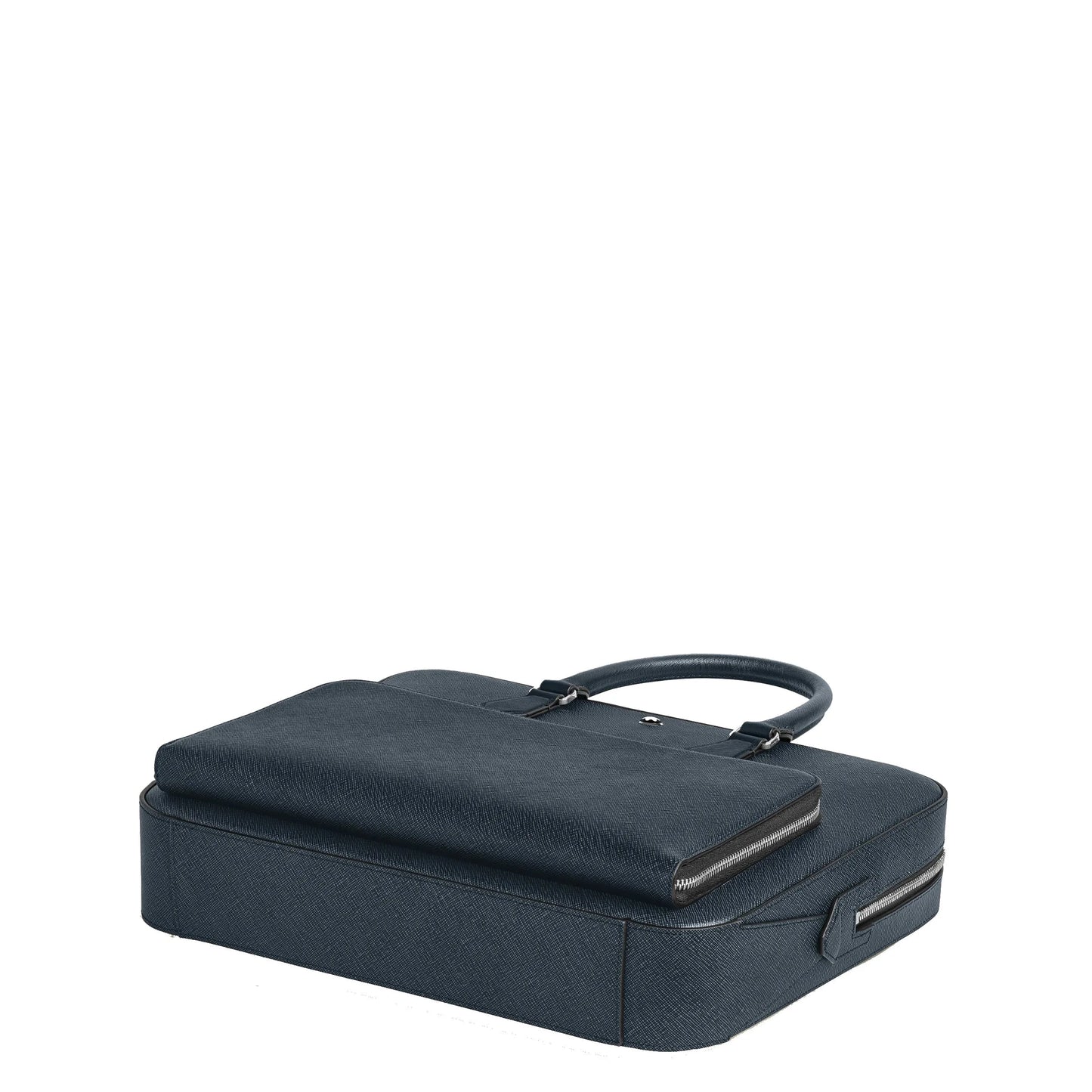 Elegante cartella montblanc borsa portadocumenti media in tweed blu con capiente scomparto principale e manico superiore