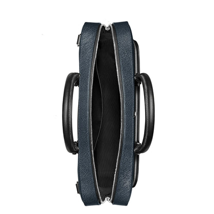 Montblanc borsa portadocumenti media tweed blu con elegante cartella presenta capiente scomparto principale in pelle