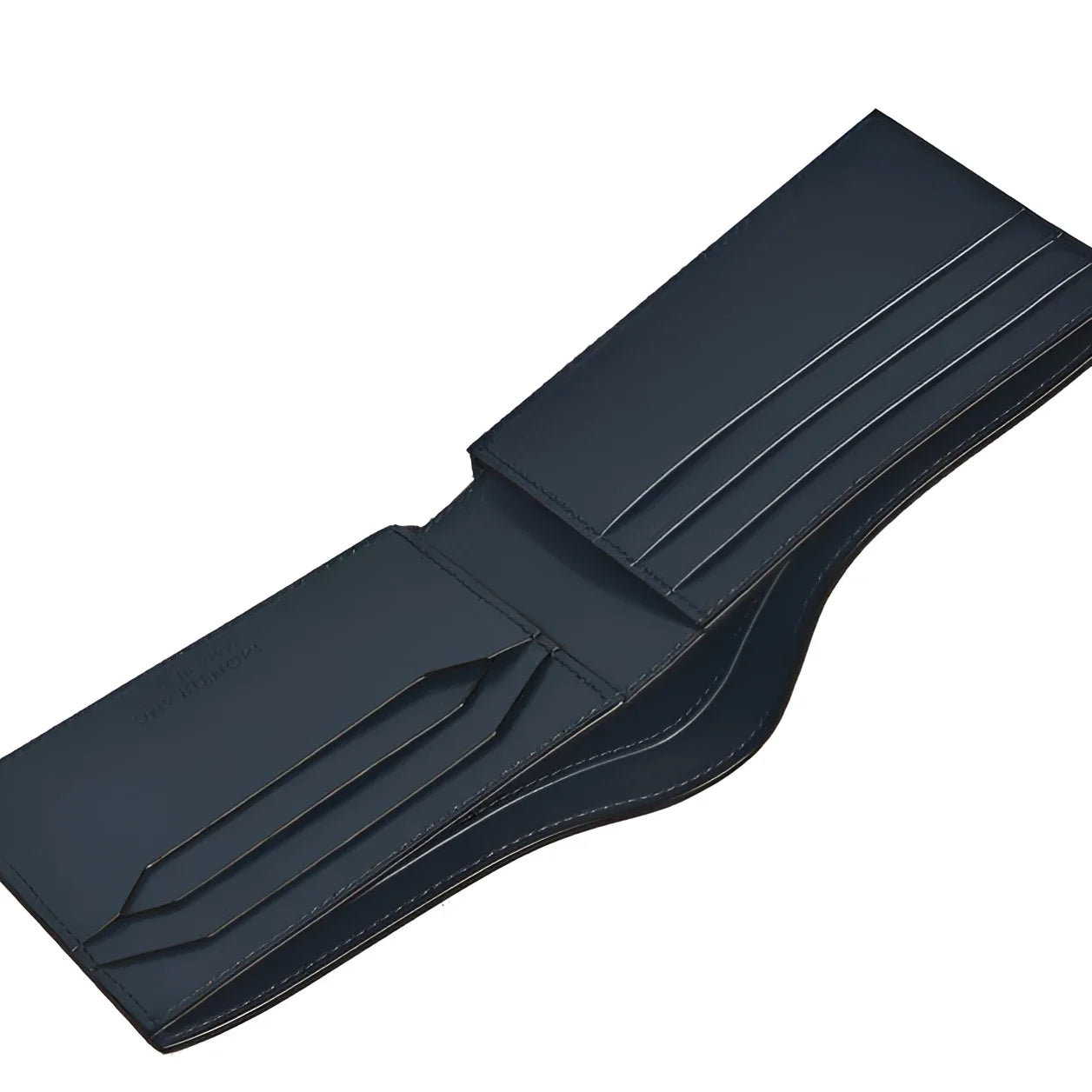Montblanc classico portafoglio bifold in pelle nera con cuciture e tasche multiple velluto blu modello 220446