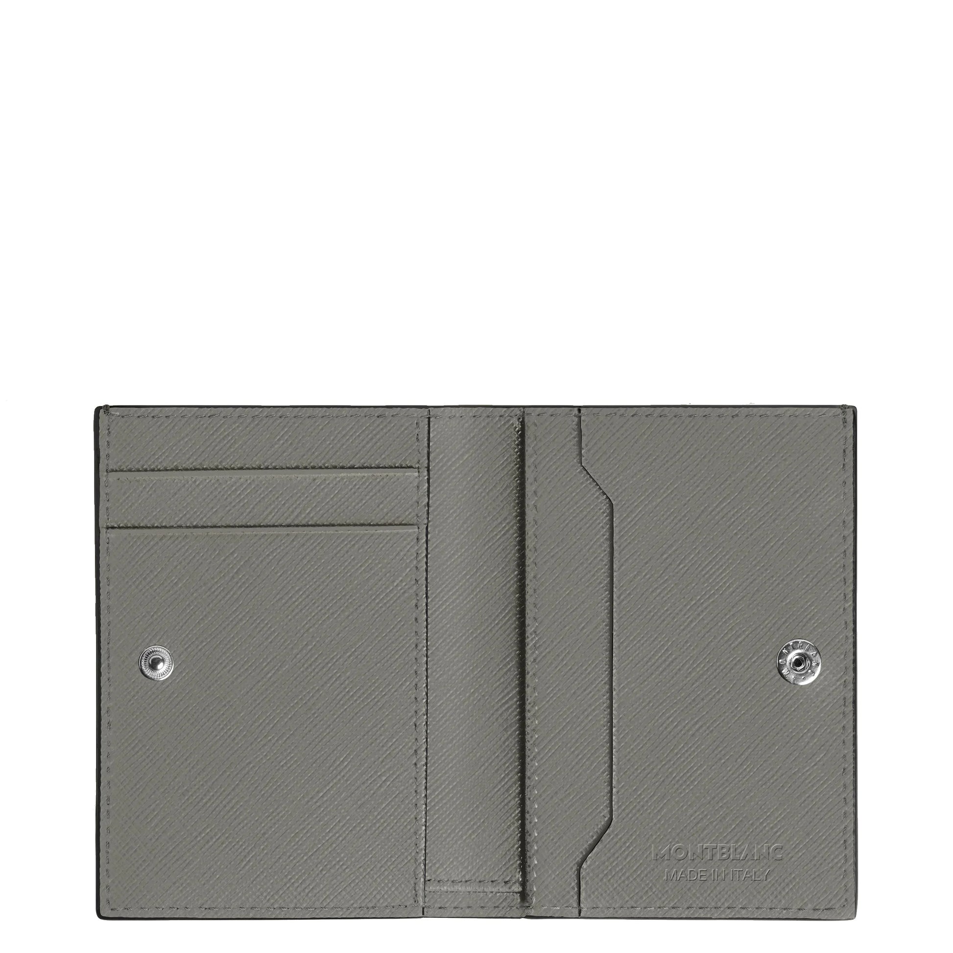 Montblanc portafoglio mini in pelle stampa saffiano grigio medio con bottoni a pressione argento e branding goffrato