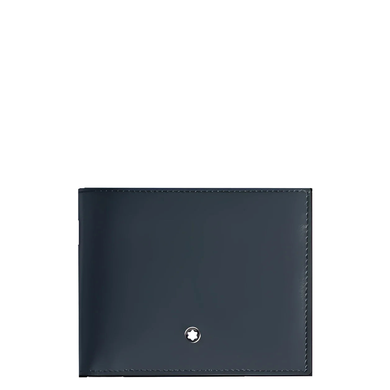 Portafoglio classico bifold Montblanc in pelle velluto blu con stella argento centrale elegante e funzionale