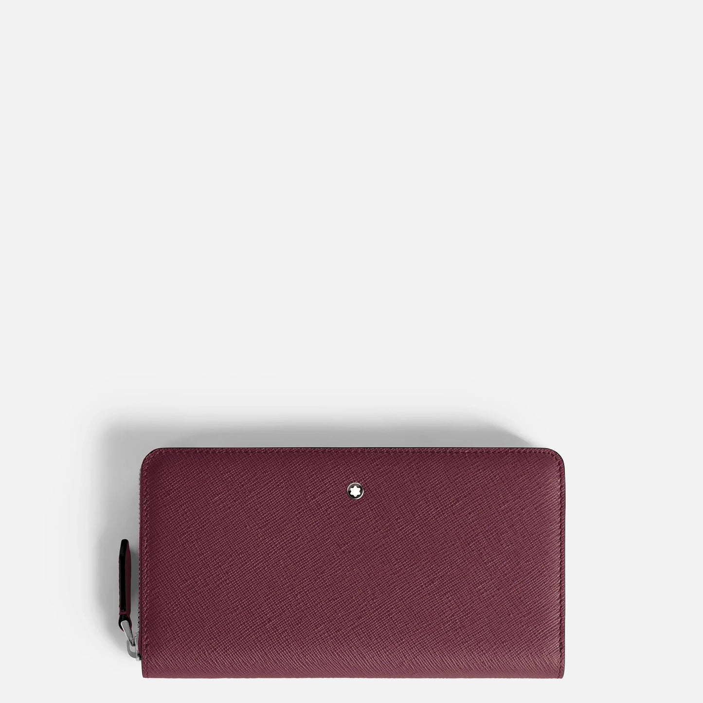 Portafoglio montblanc sartorial cassis in pelle bordeaux con superficie testurizzata e logo emblematico argentato