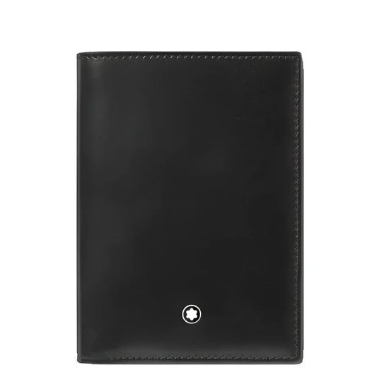 Portafoglio meisterstück montblanc in pelle nera con design elegante e logo argento distintivo modello 198317
