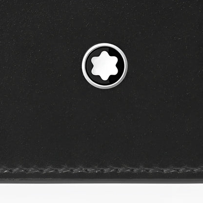 Portafoglio montblanc nero in vitello pieno fiore con emblematico stella argentata e fodera jacquard interna