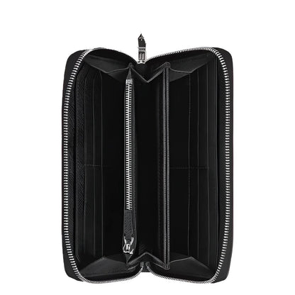 Montblanc portafoglio goffrata nera classica in pelle sartorial goffrata con cerniera e design minimalista nero