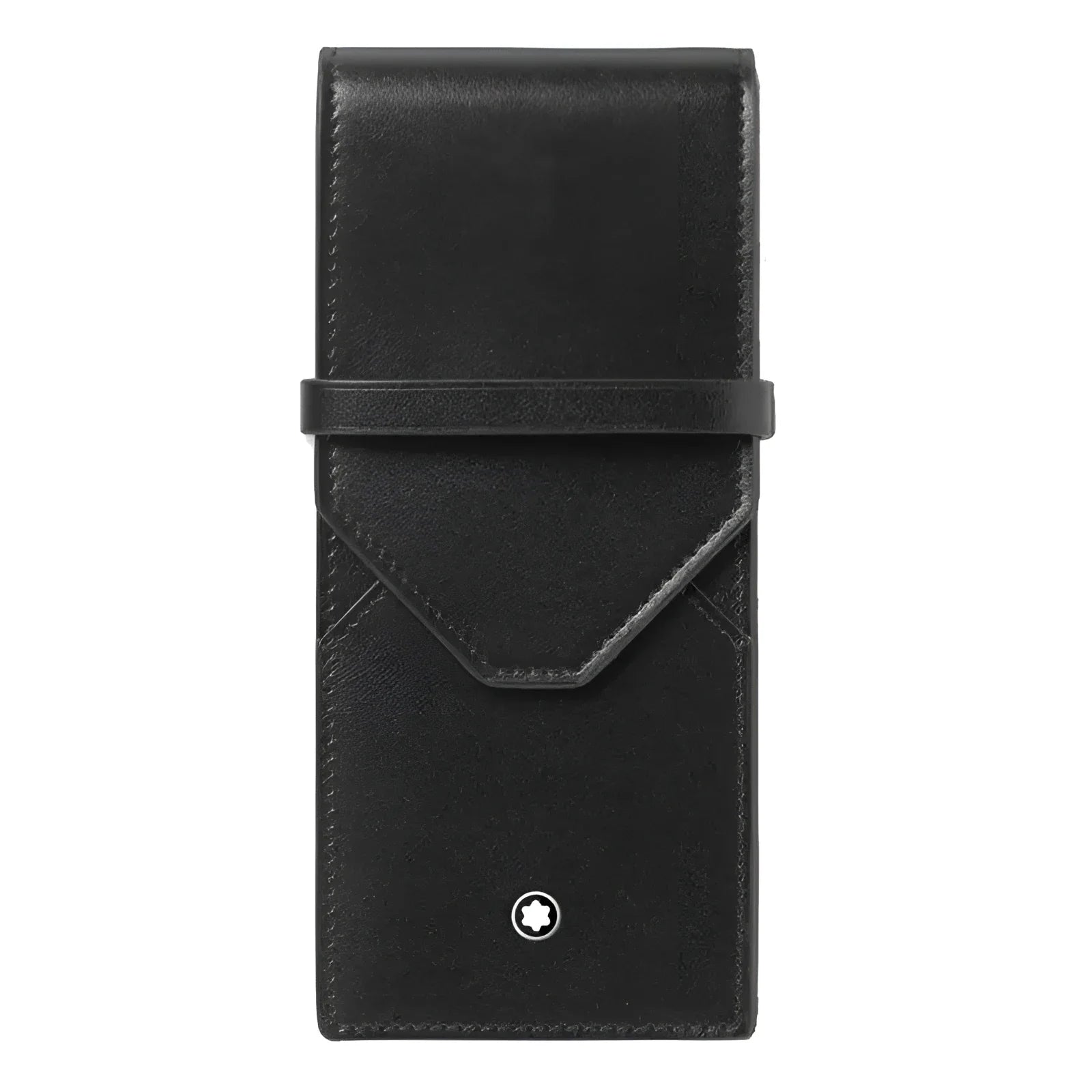 Montblanc astuccio per 3 strumenti da scrittura meisterstück in liscia pelle nera con finitura testurizzata e logo stella argento