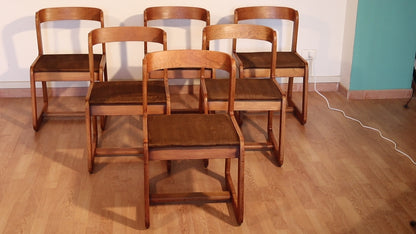 Set di 6 sedie Willy Rizzo per Mario Sabot, velluto marrone, anni '70