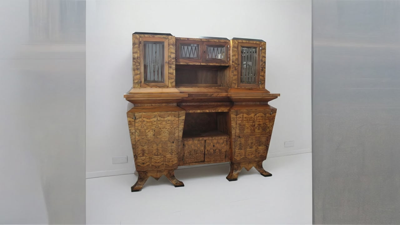 Credenza a due corpi Art Déco con intarsi in radica — Realizzata per il Ministro Bottai, Roma, 1933
