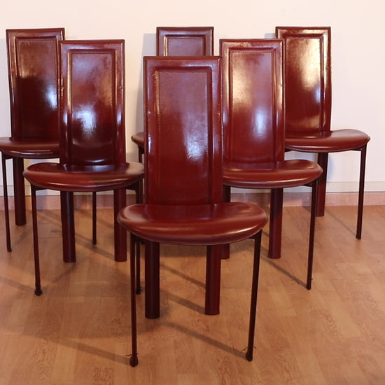 Set di 6 sedie Lara, Giorgio Cattelan per Cattelan Italia, pelle bordeaux