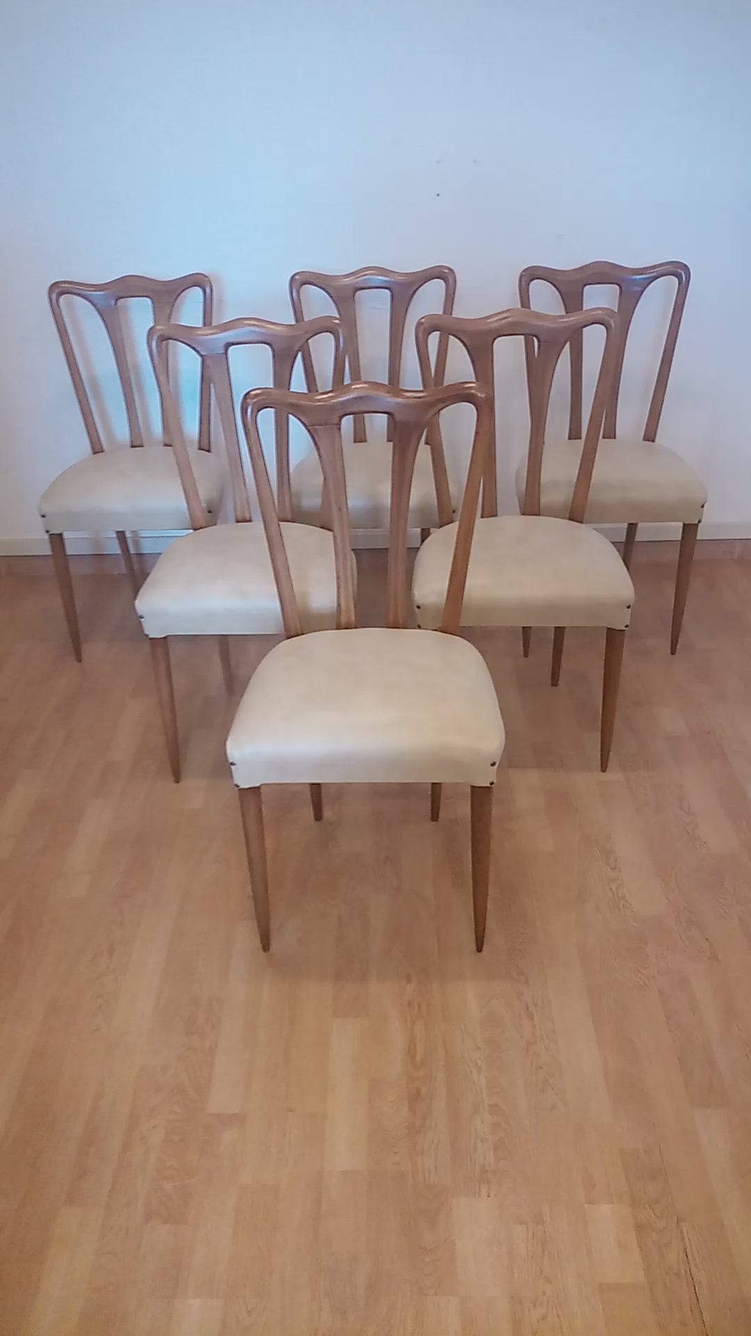 Set di 6 sedie mid-century modern in similpelle bianca — Italia, anni '60