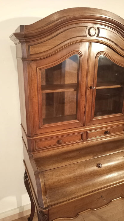 Credenza scrittoio in rovere massello ottocento con vetrina superiore restaurata in stile XIX secolo