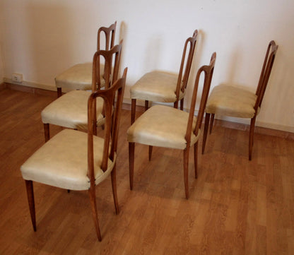 Set 6 sedie mid-century modern italiane prodotte negli anni 60 con similpelle bianca in perfette condizioni