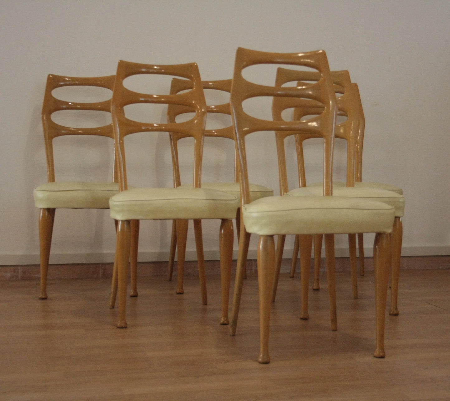 Set di 6 sedie da pranzo mid-century moderne in legno di vittorio dassi dagli anni 50 da dario raia antiquariato