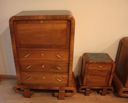 Camera da letto in noce art decò anni 50 con mobili in legno eleganti per arredamento antiquariato modernariato vintage