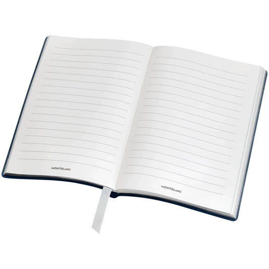 Montblanc blocco note notebook 148 indaco in pelle blu navy con righe colore carta e logo montblanc impresso