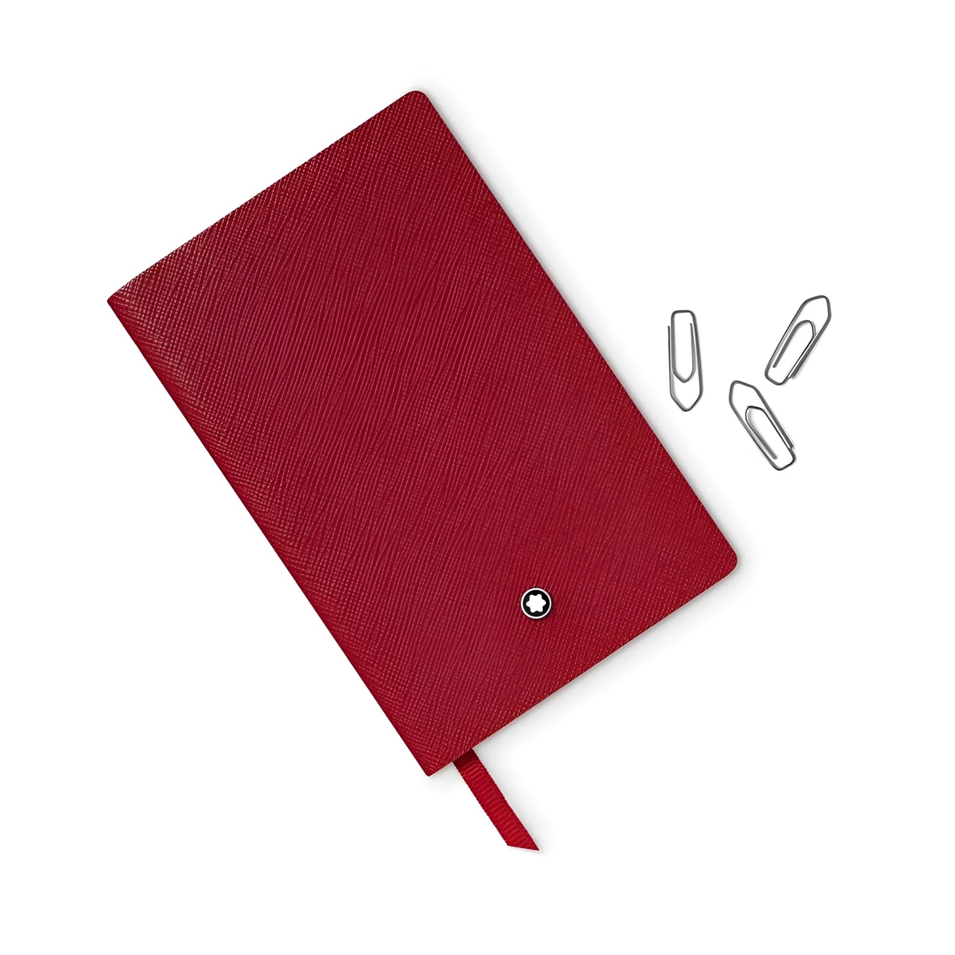 Notebook montblanc blocco note 148 righe colore carta rosso con copertina in pelle e logo montblanc impresso