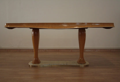 Brown wooden console table designed by vittorio dassi in mid-century moderno style from dario raia antiquariato