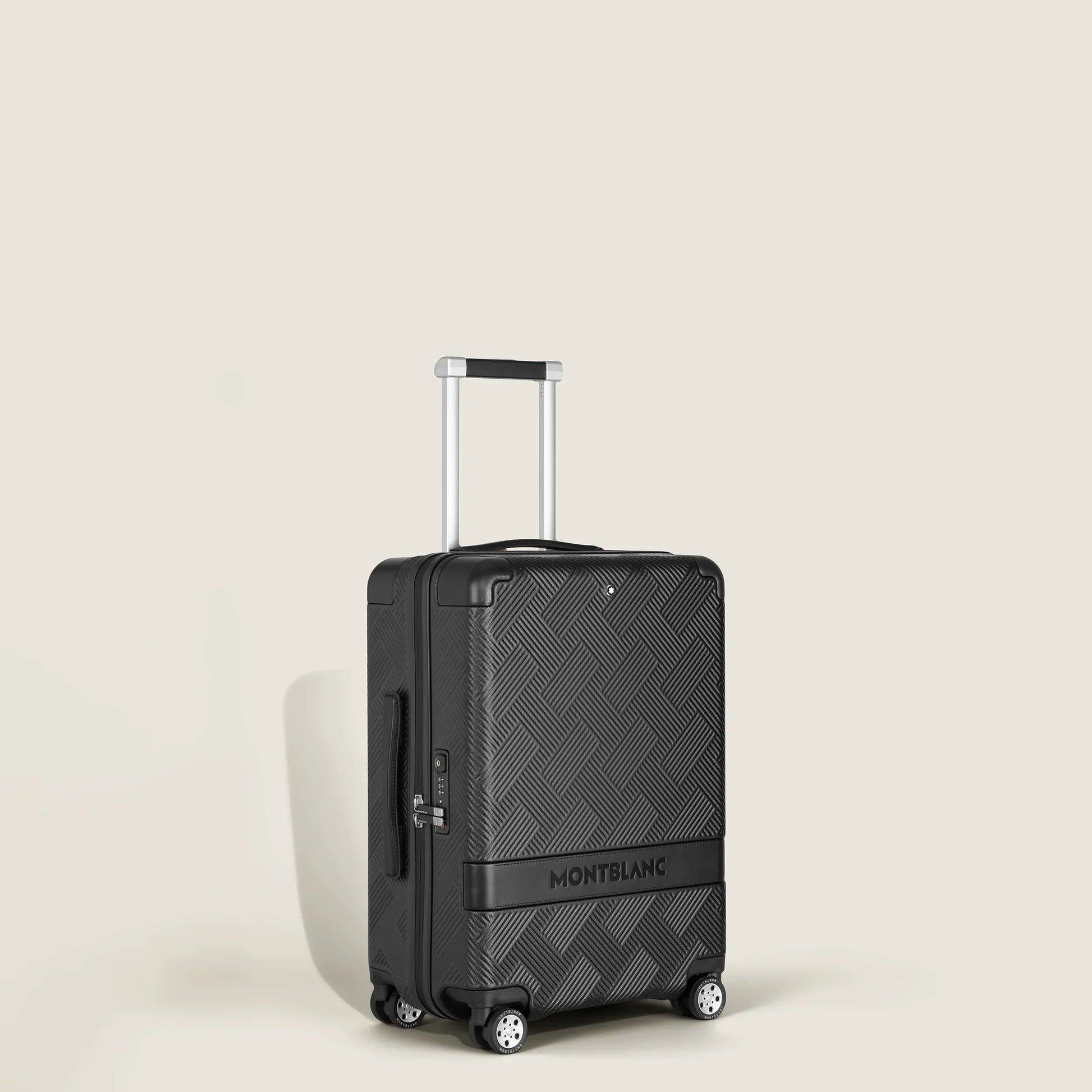 Valigia trolley montblanc my4810 extreme nero con guscio rigido effetto spina di pesce e manico telescopico argento