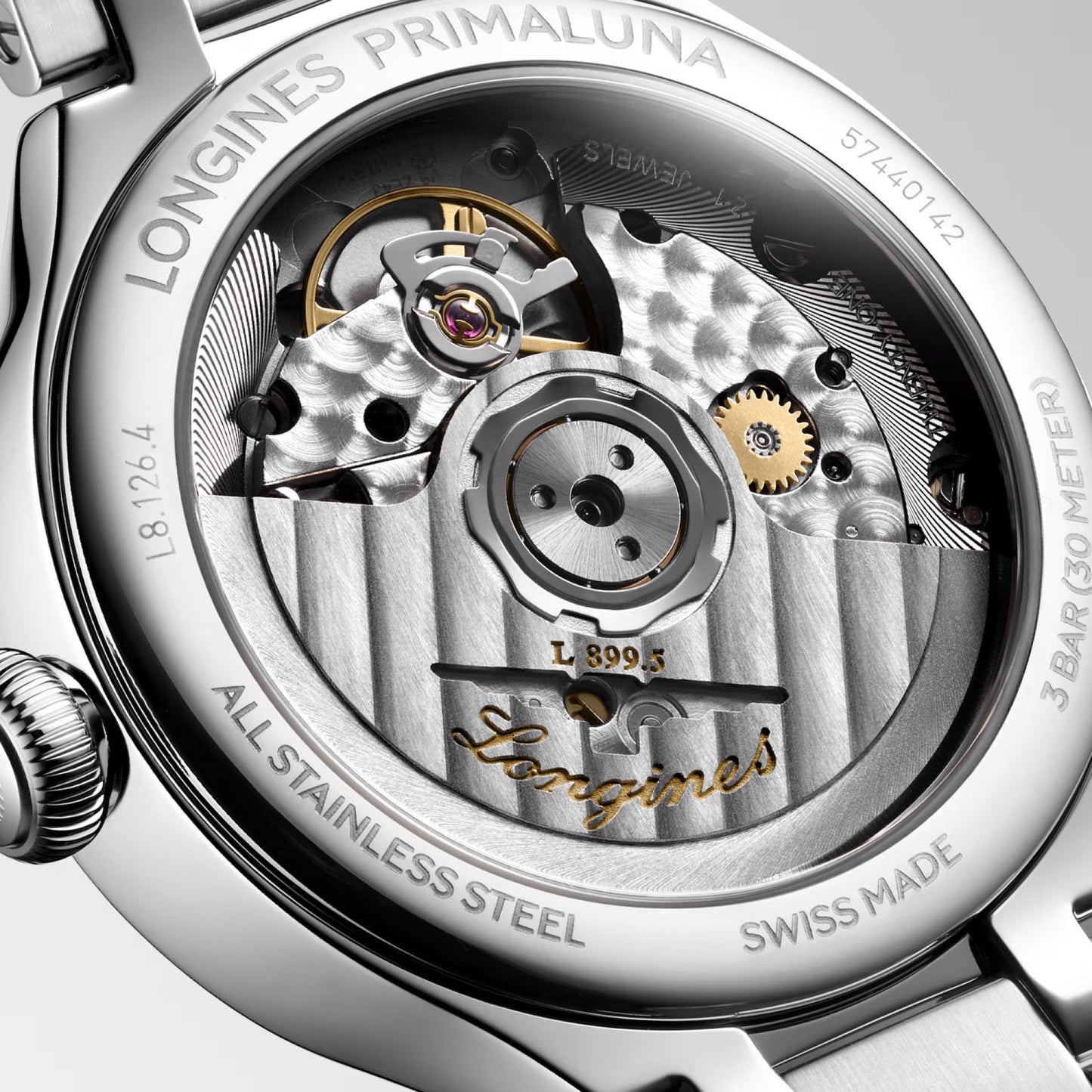 Longines orologio Primaluna Moonphase 34mm madreperla diamanti automatico acciaio L8.126.4.87.6
