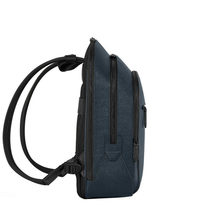 Montblanc zaino medio tweed blu con 3 scomparti pelle sartorial goffrata stile urbano sofisticato pelle nera