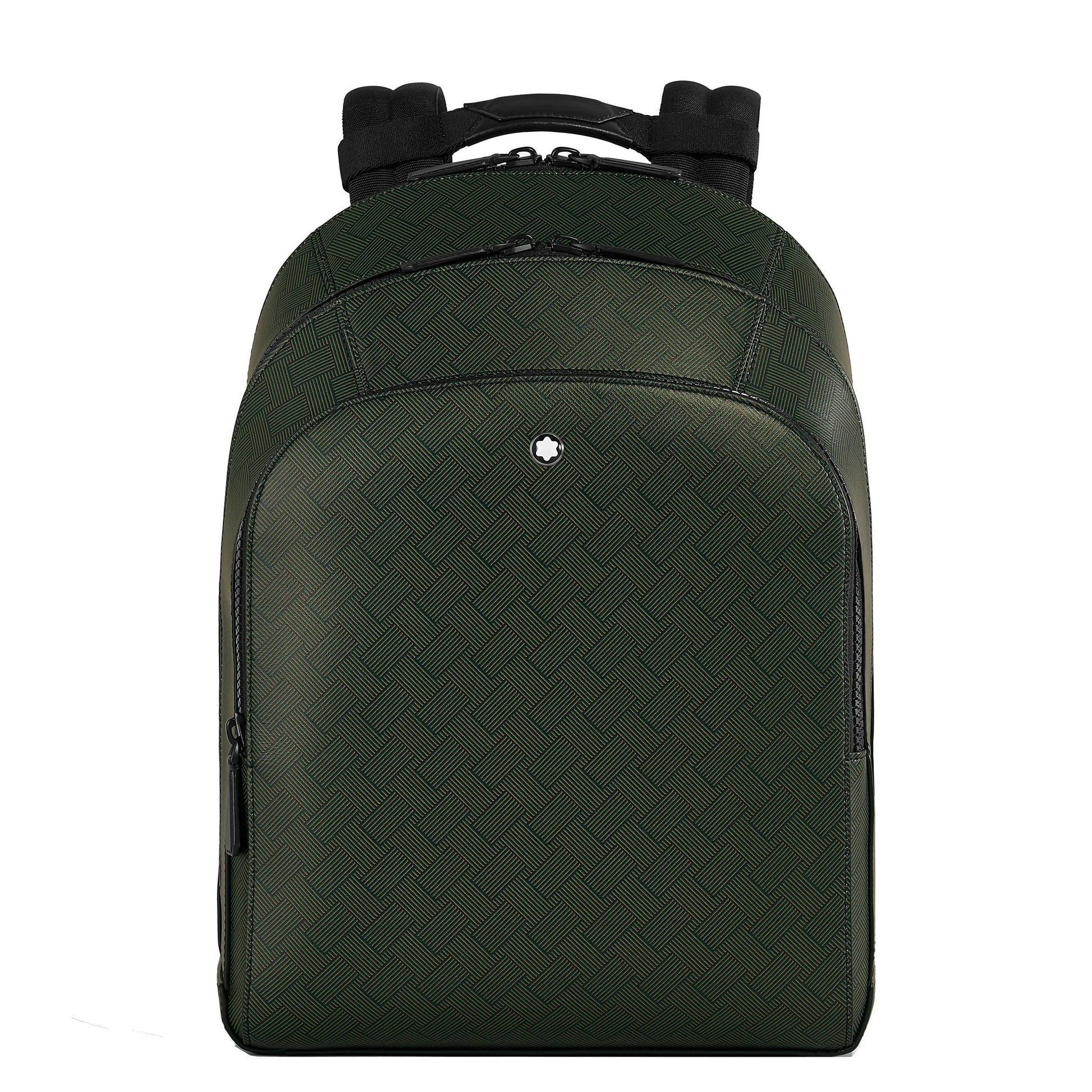 Montblanc zaino medio presenta tre scomparti in kaki con motivo geometrico e zip nere eleganti