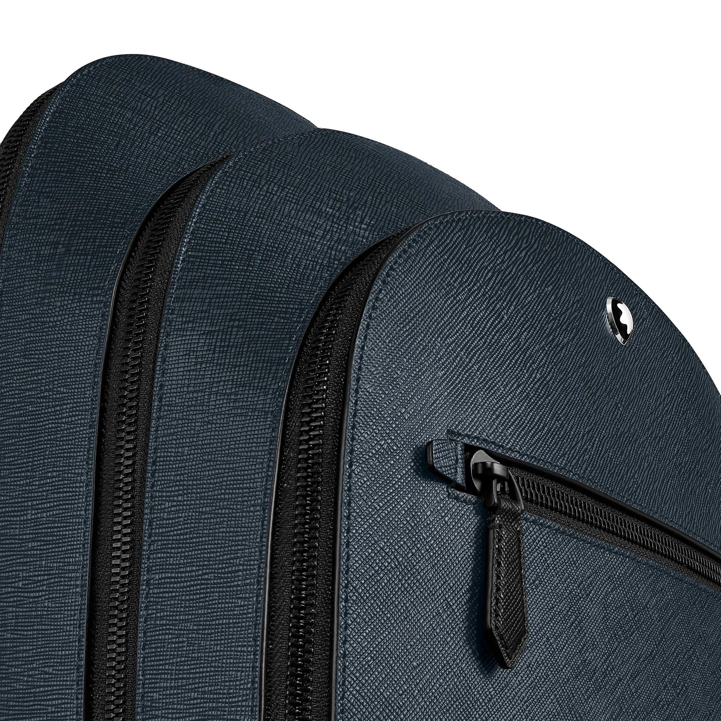 Montblanc zaino medio in tweed blu con pelle sartorial goffrata e stile urbano sofisticato con tre scomparti